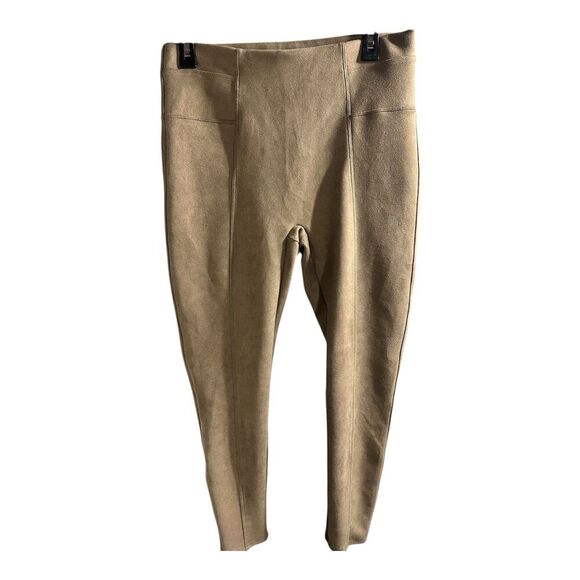 Spanx Camel High‎ Waist Faux Suede Leggings Women's Size L - EUC Pleated - Picture 1 of 7